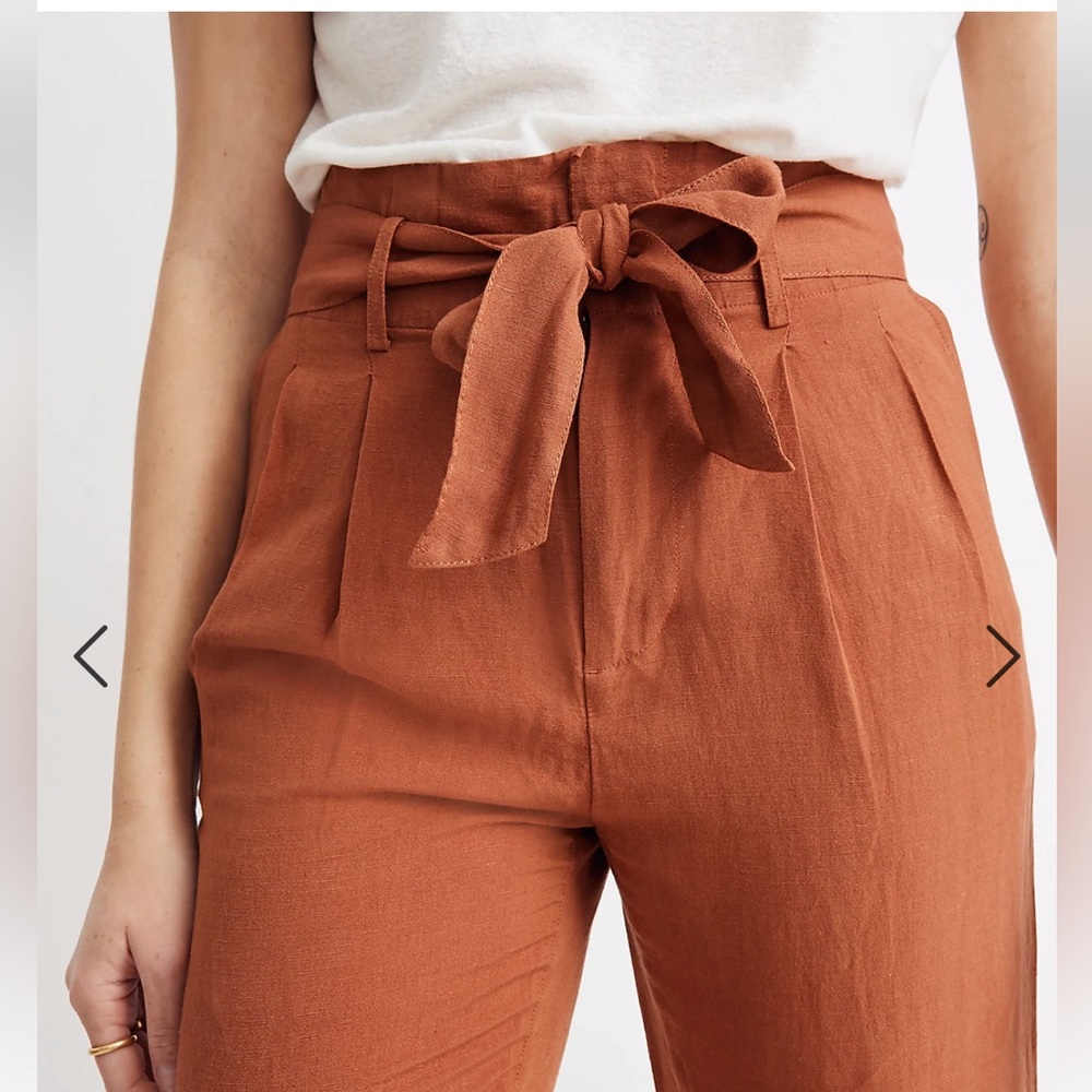 NEW • Madewell • Women’s Linen-Blend Paperbag Pants Burnt Orange 10 / 14 - Picture 3 of 7